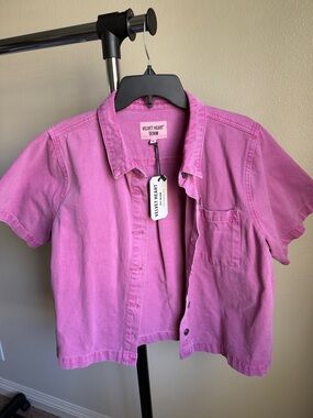 Velvet Heart Pink Short-Sleeve Button-Front Denim Shirt